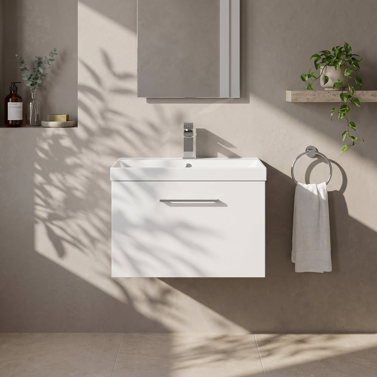 Fairford Aspri 600mm Gloss White Wall Hung Vanity Unit, Thin Rimmed 40mm Basin