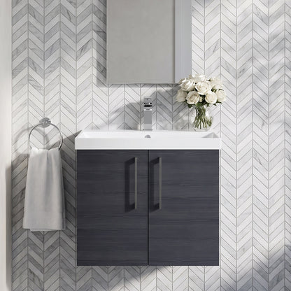 Fairford Aspri Black Woodgrain 600mm 2 Door Wall Hung Vanity Unit