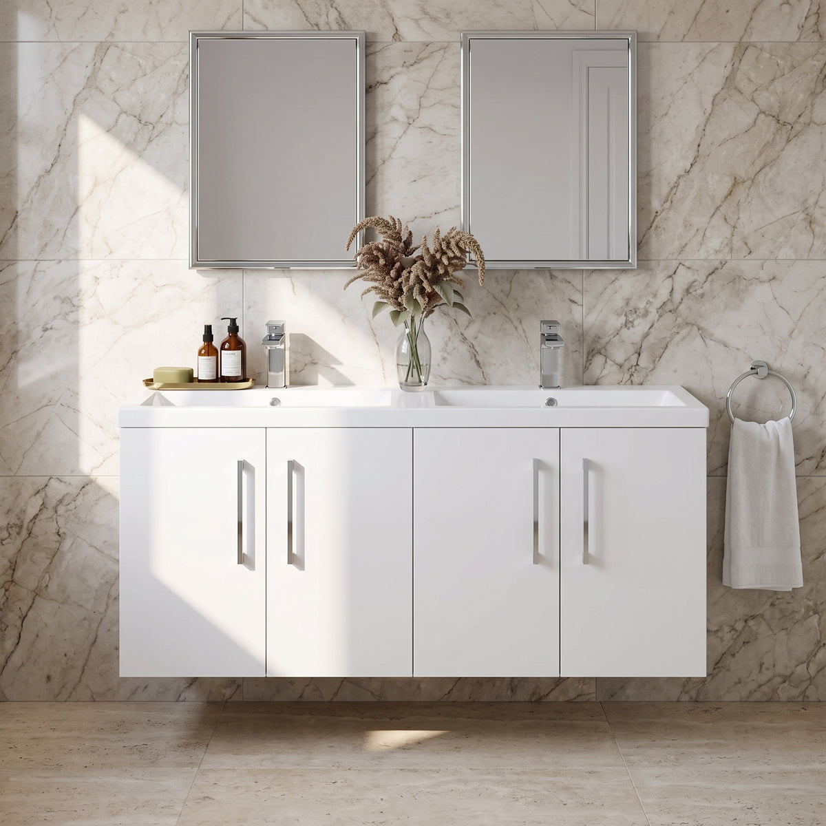Fairford Aspri Gloss White 1200mm 4 Door Wall Hung Vanity Unit