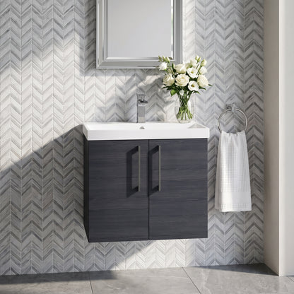 Fairford Aspri Black Woodgrain 600mm 2 Door Wall Hung Vanity Unit