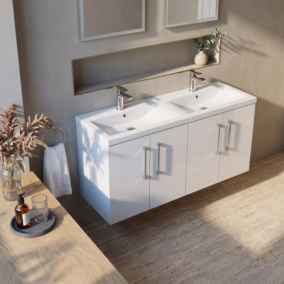 Fairford Aspri Gloss White 1200mm 4 Door Wall Hung Vanity Unit