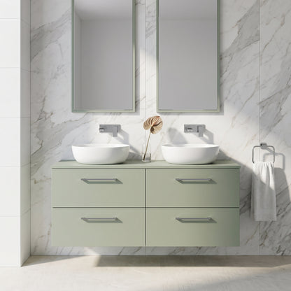 Fairford Aspri Satin Green 1200mm 4 Drawer Wall Hung Vanity Unit with Worktop