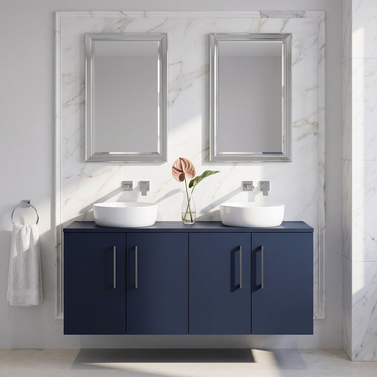 Fairford Aspri Midnight Blue 1200mm 4 Door Wall Hung Vanity Unit with Worktop