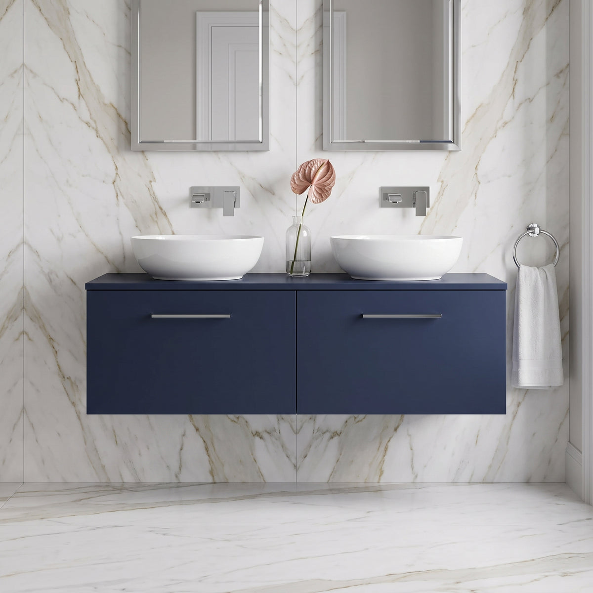 Fairford Aspri Midnight Blue 1200mm 2 Drawer Wall Hung Vanity Unit with Worktop