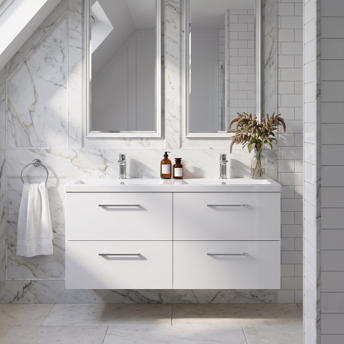 Fairford Aspri Gloss White 1200mm 4 Drawer Wall Hung Vanity Unit