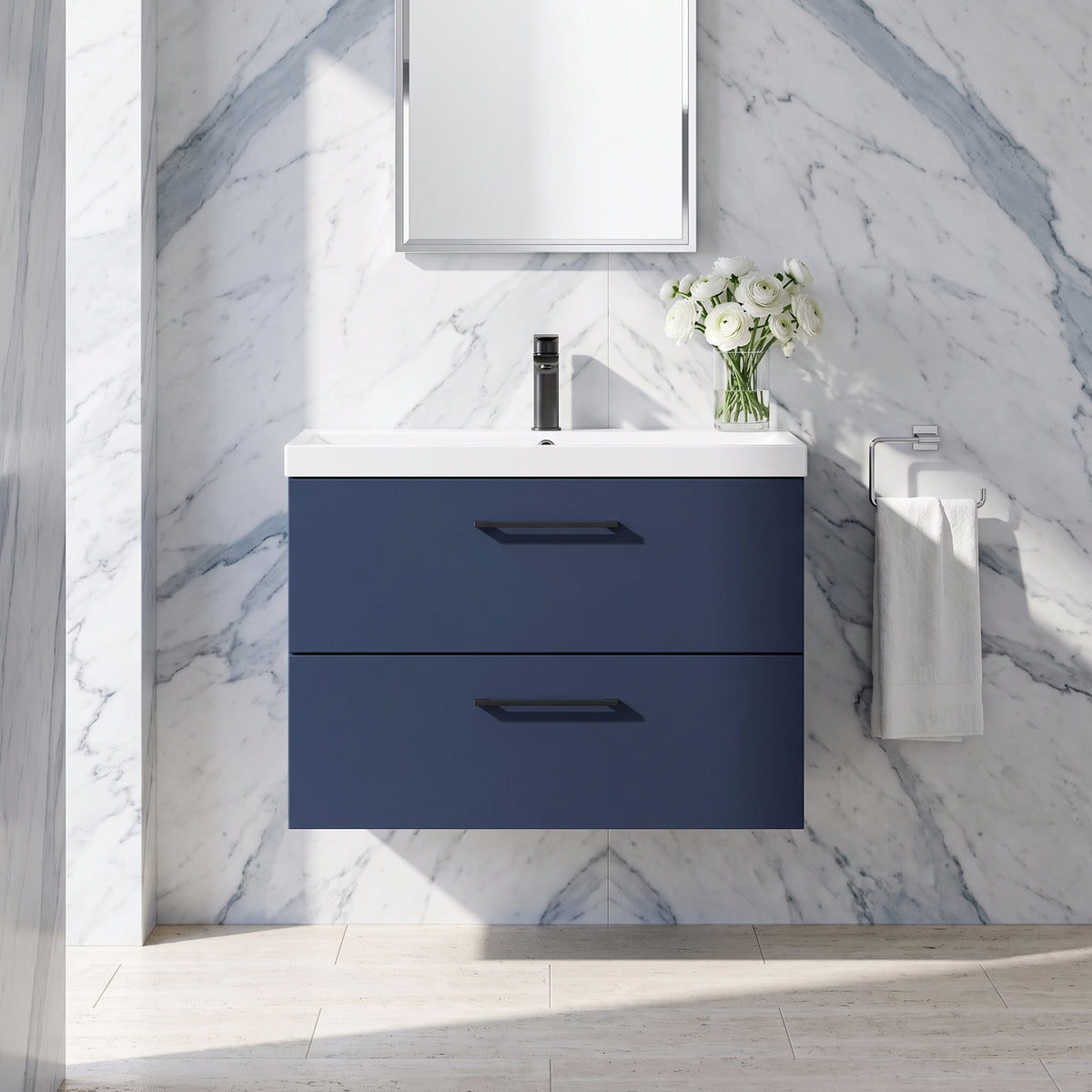 Fairford Aspri 800mm Midnight Blue 2-Drawer Wall Hung Vanity Unit