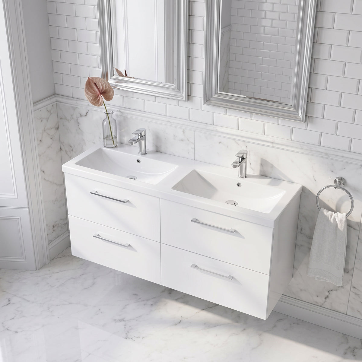 Fairford Aspri Gloss White 1200mm 4 Drawer Wall Hung Vanity Unit