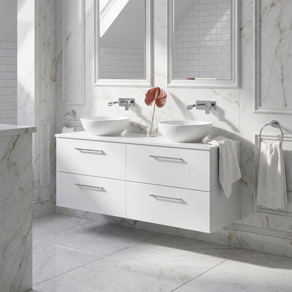 Fairford Aspri Gloss White 1200mm 4 Drawer Wall Hung Vanity Unit with Worktop