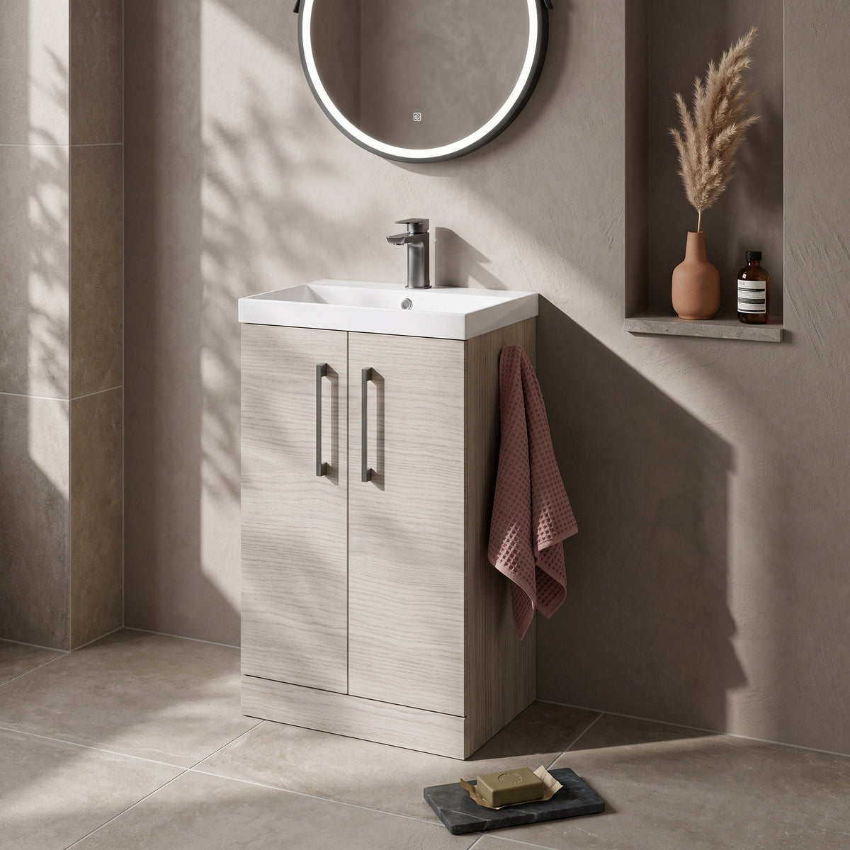 Fairford Aspri 2 500mm Solace Oak Floor Standing Vanity Unit
