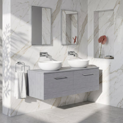 Fairford Aspri Grey Woodgrain 1200mm 2 Drawer Wall Hung Vanity Unit with Worktop