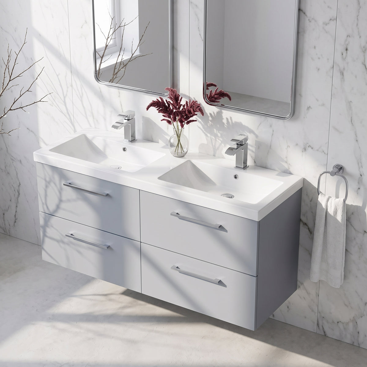 Fairford Aspri Satin Grey 1200mm 4 Drawer Wall Hung Vanity Unit
