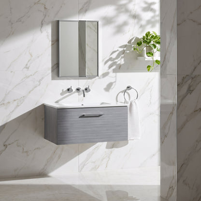 Fairford Aspri Grey Woodgrain 800mm 1 Drawer Wall Hung Vanity Unit with Worktop