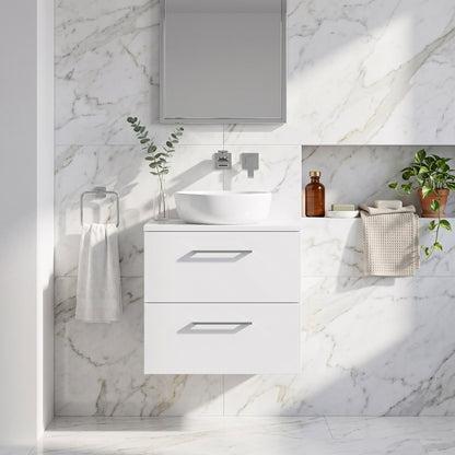 Fairford Aspri Gloss White 600mm 2 Drawer Wall Hung Vanity Unit with Worktop