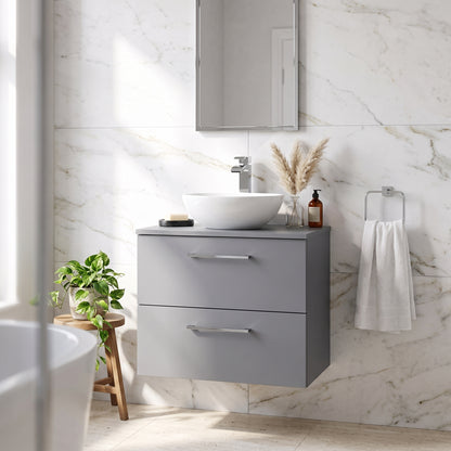 Fairford Aspri Satin Grey 600mm 2 Drawer Wall Hung Vanity Unit with Worktop
