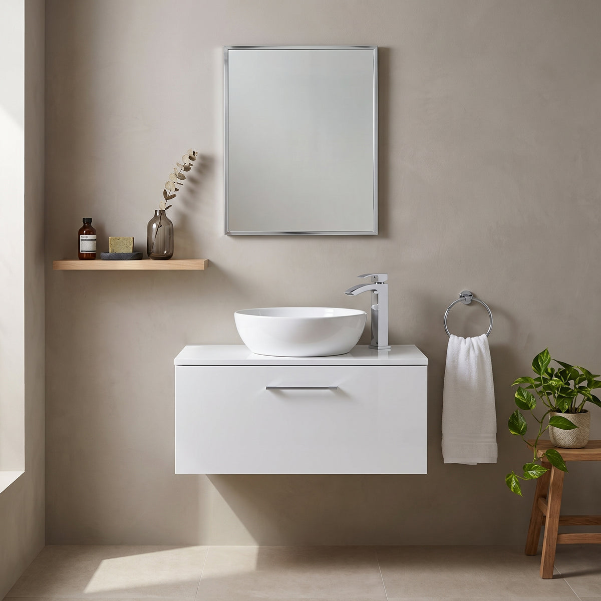 Fairford Aspri Gloss White 800mm 1 Drawer Wall Hung Vanity Unit with Worktop