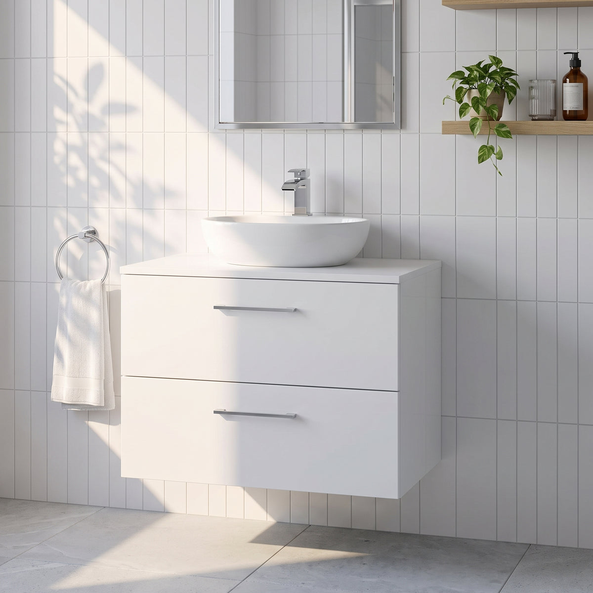 Fairford Aspri Gloss White 800mm 2 Drawer Wall Hung Vanity Unit with Worktop