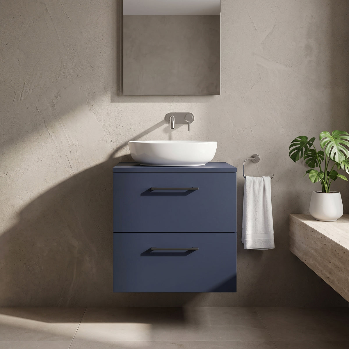 Fairford Aspri Midnight Blue 600mm 2 Drawer Wall Hung Vanity Unit with Worktop