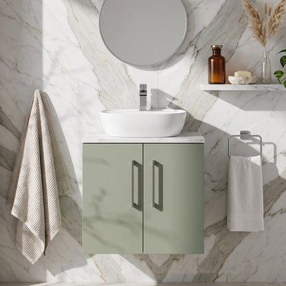 Fairford Aspri Satin Green 600mm 2 Door Wall Hung Vanity Unit with Worktop