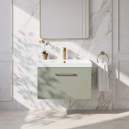 Fairford Aspri Satin Green 600mm 1 Drawer Wall Hung Vanity Unit