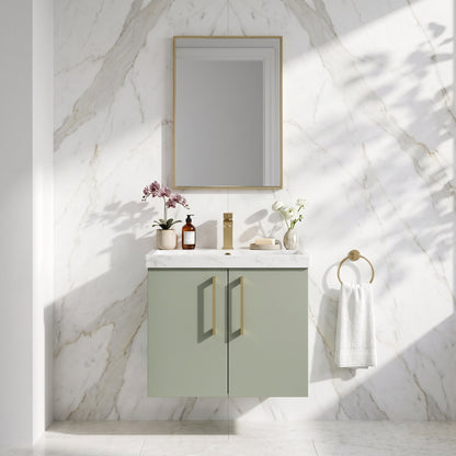 Fairford Aspri Satin Green 600mm 2 Door Wall Hung Vanity Unit