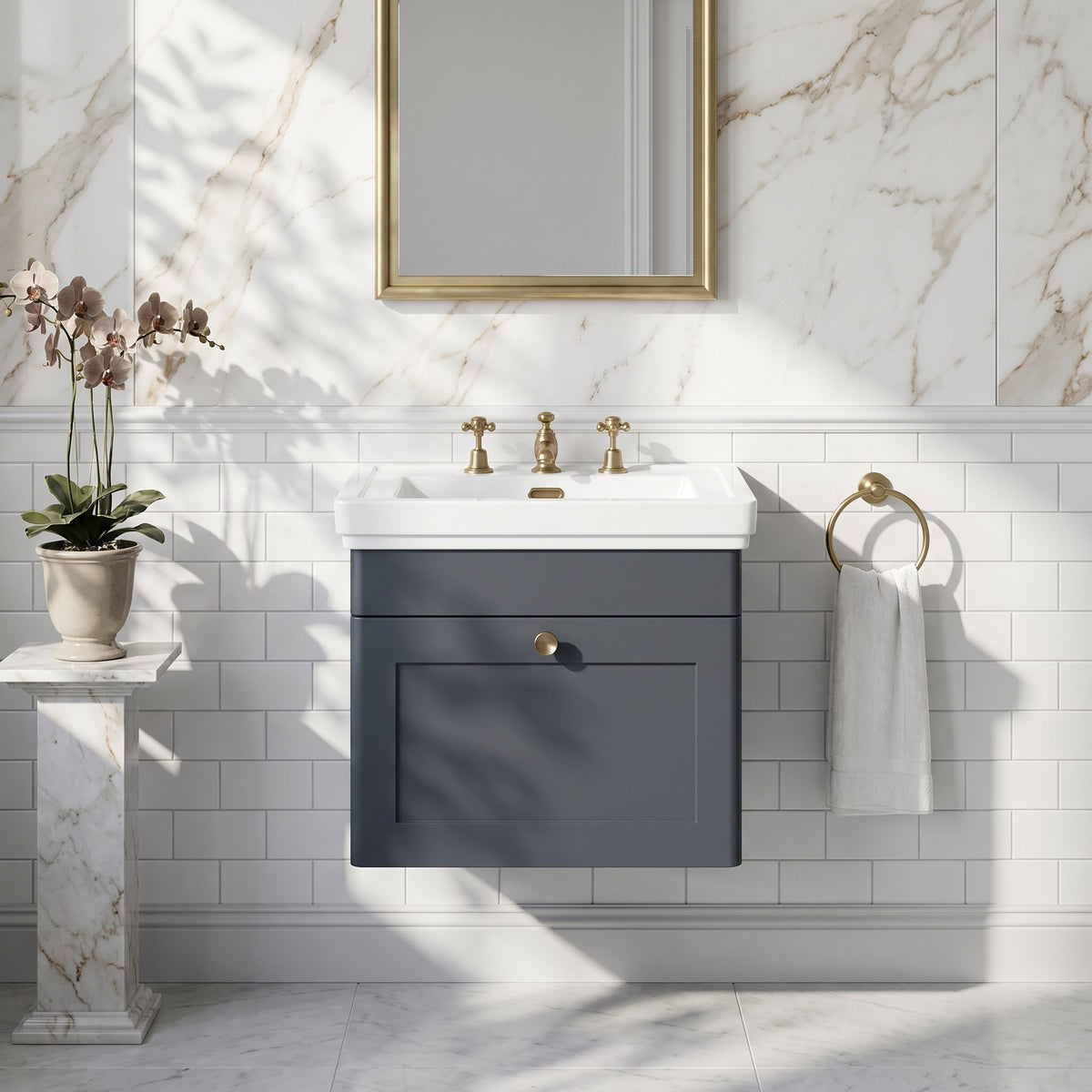 Fairford Laurel 500mm Wall Hung Satin Anthracite Vanity Unit - 3 Tap Hole