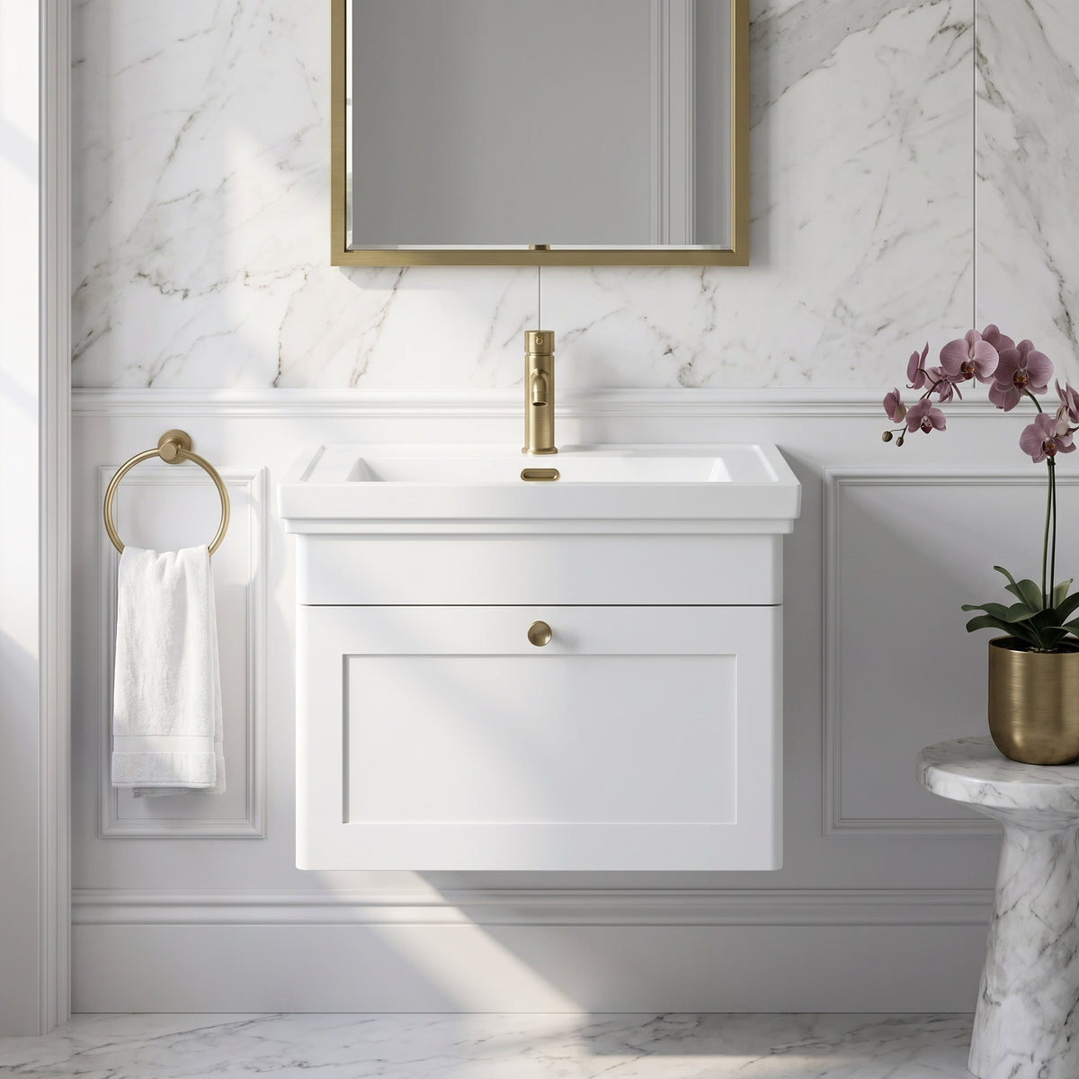 Fairford Laurel 600mm Wall Hung Satin White Vanity Unit - 1 Tap Hole