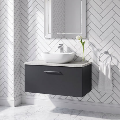 Fairford Aspri Soft Black 800mm 1 Drawer Wall Hung Vanity Unit with Worktop