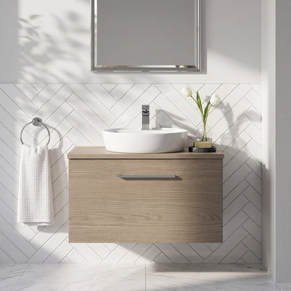 Fairford Aspri Solace Oak 800mm 1 Drawer Wall Hung Vanity Unit with Worktop