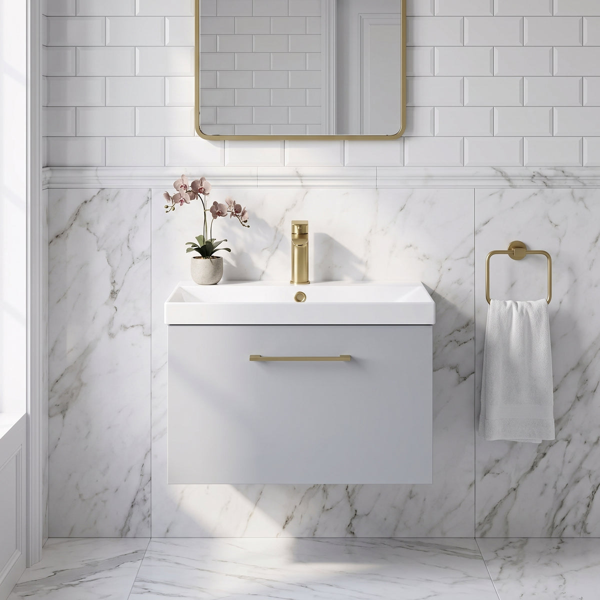 Fairford Aspri Satin Grey 600mm 1 Drawer Wall Hung Vanity Unit