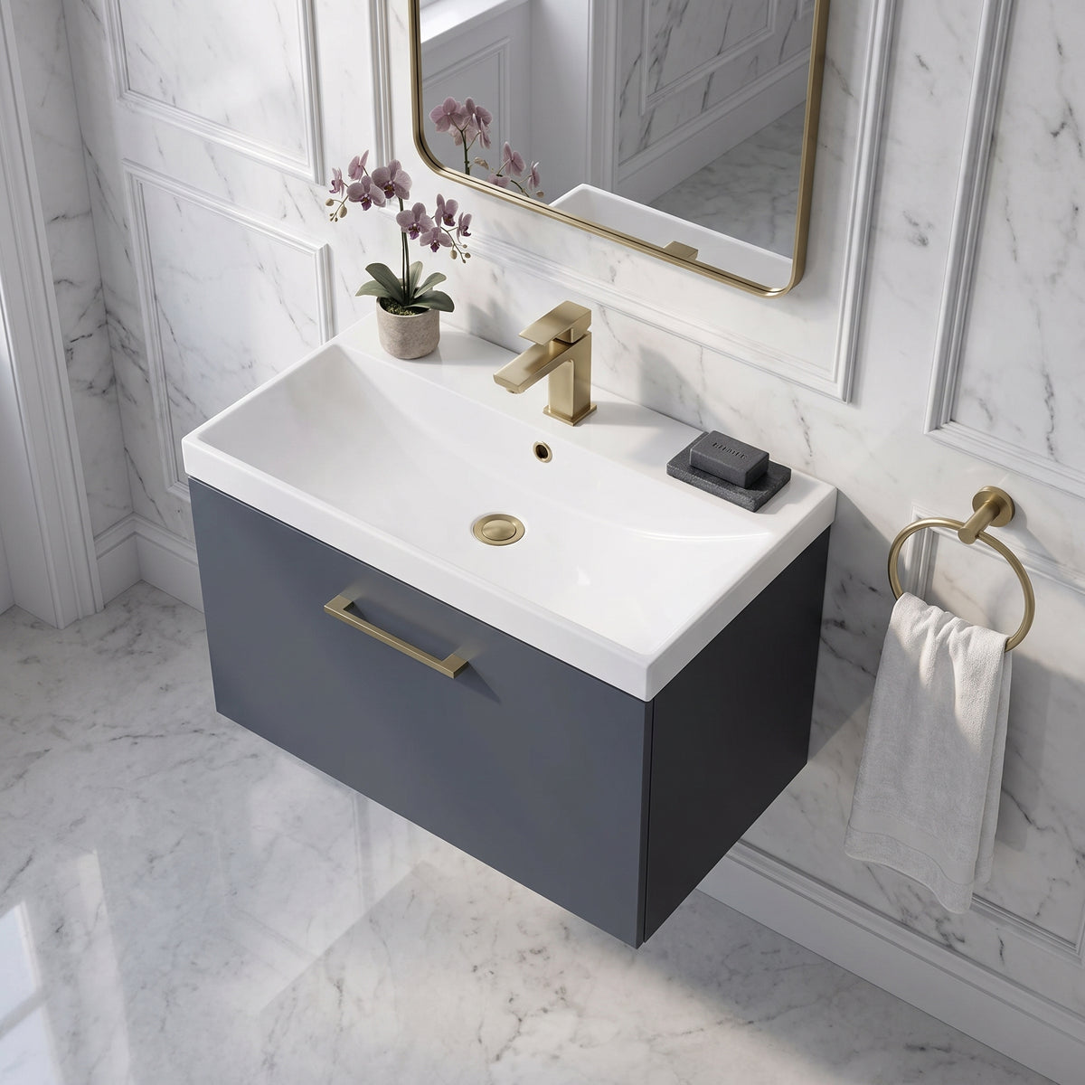 Fairford Aspri Soft Black 800mm 1 Drawer Wall Hung Vanity Unit