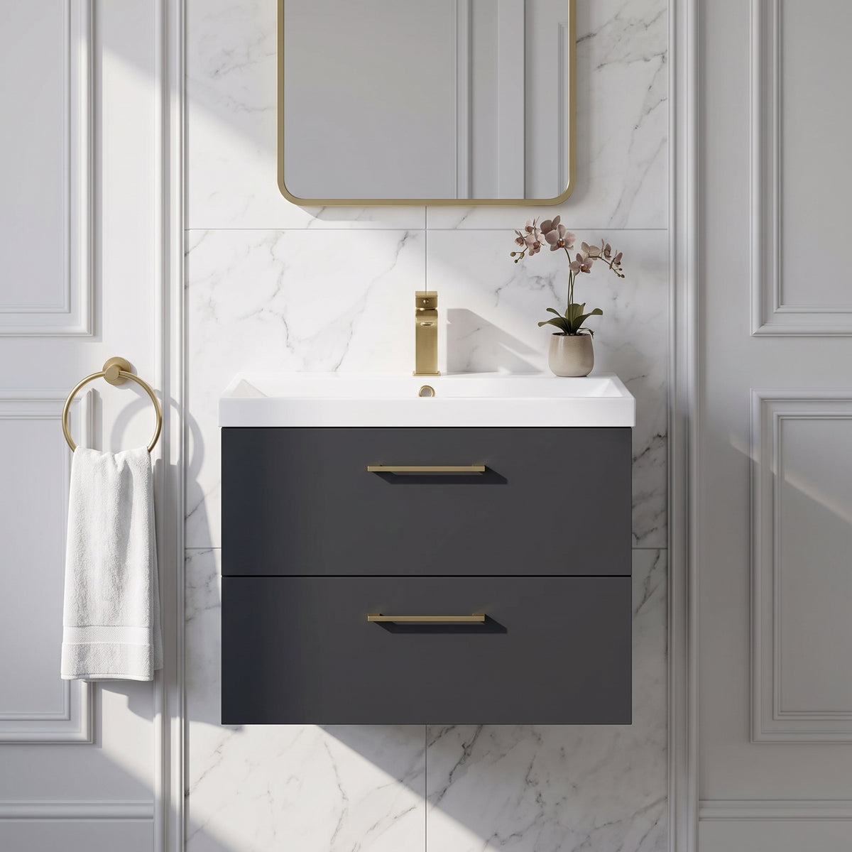 Fairford Aspri Soft Black 800mm 2 Drawer Wall Hung Vanity Unit