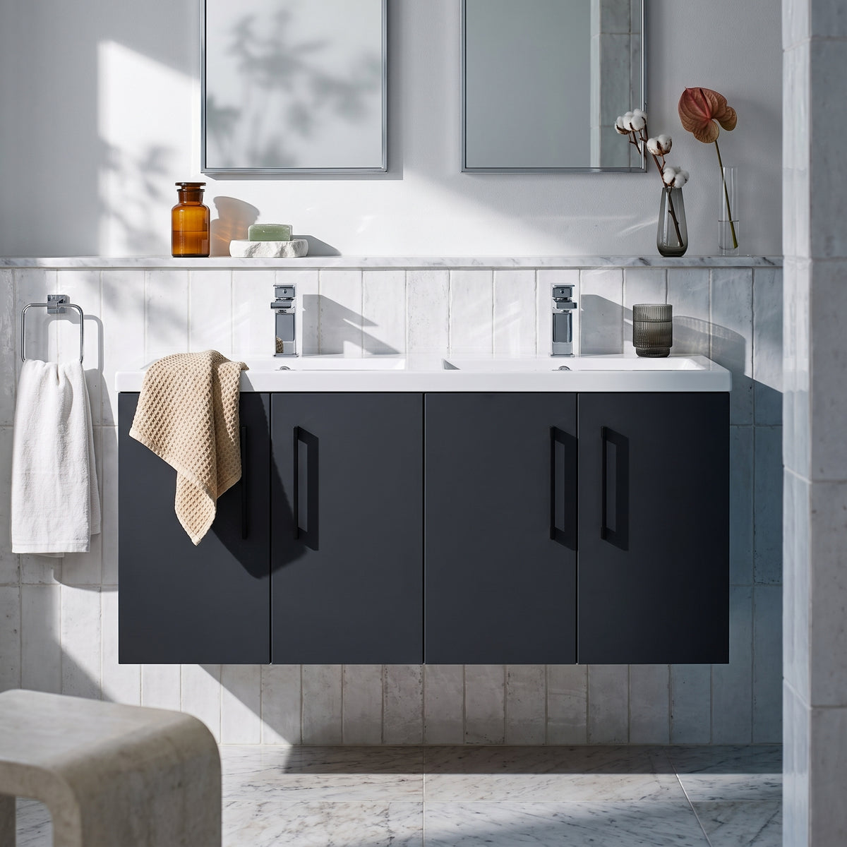 Fairford Aspri Soft Black 1200mm 4 Door Wall Hung Vanity Unit