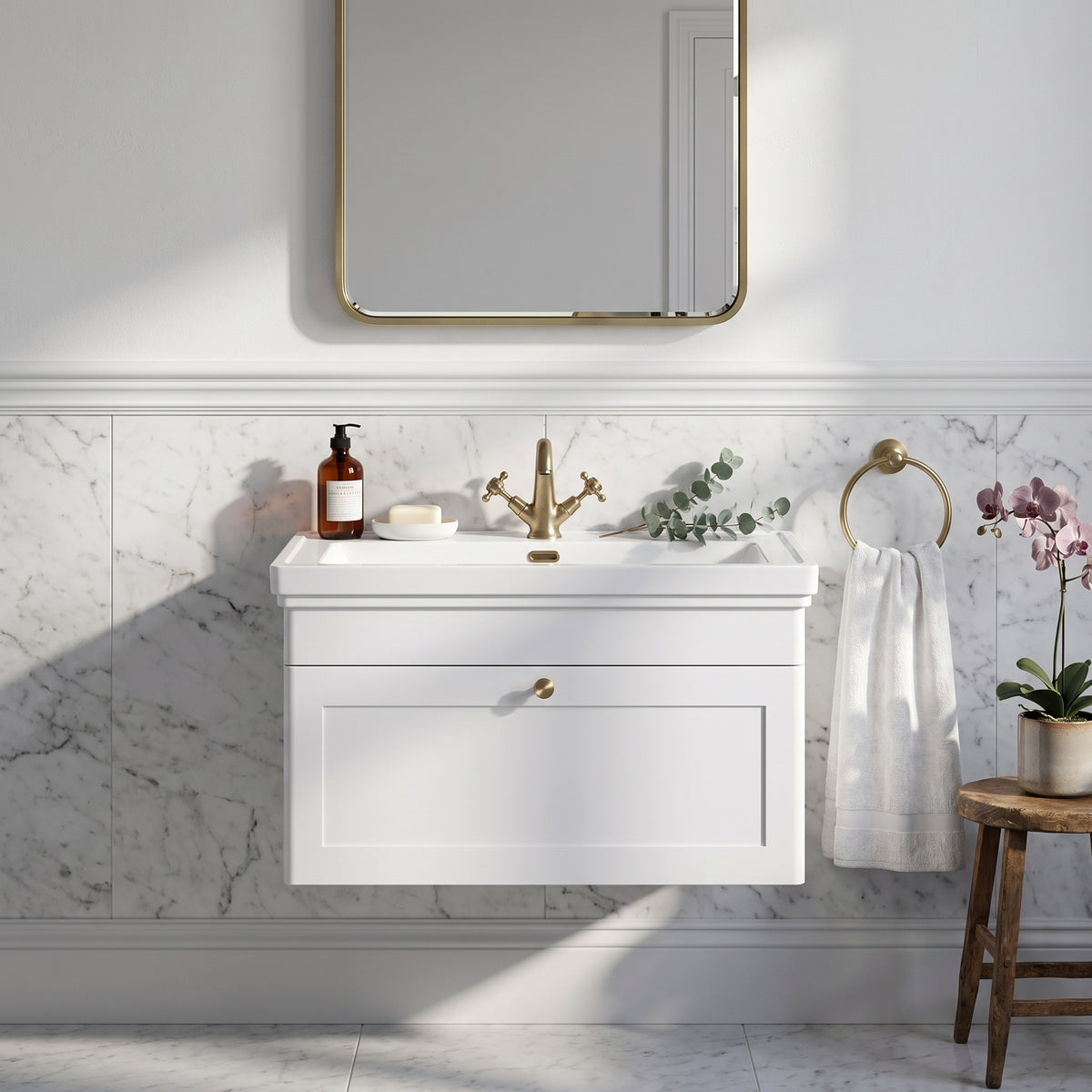 Fairford Laurel 800mm Wall Hung Satin White Vanity Unit - 1 Tap Hole