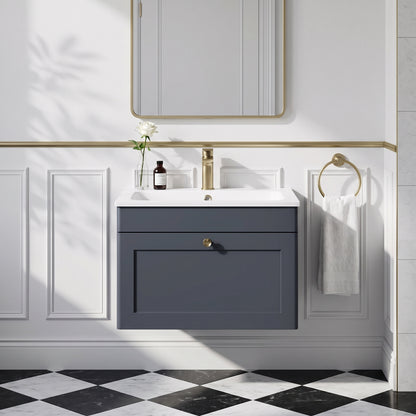 Fairford Laurel Soft Black 600mm 1 Drawer Wall Hung Vanity Unit with Stone Basin