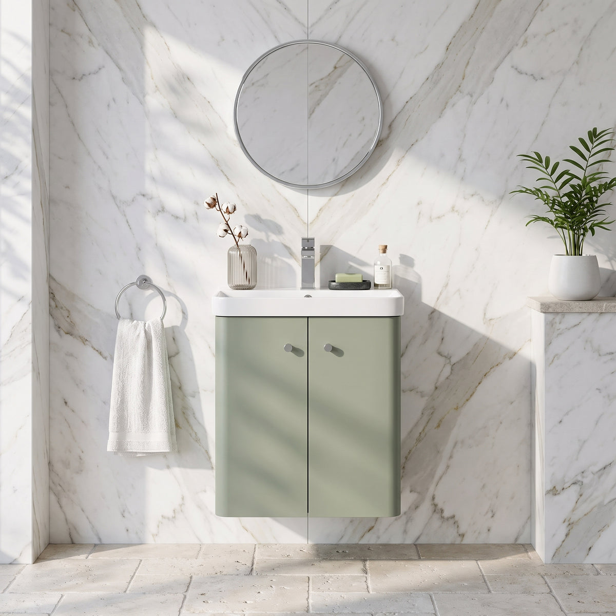 Fairford Crayo Satin Green 500mm 2 Door Wall Hung Vanity Unit