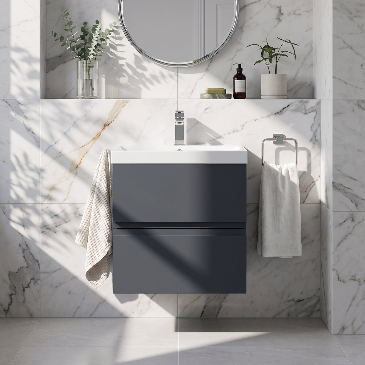 Fairford Finesse 500mm Soft Black Wall Hung 2-Drawer Vanity Unit