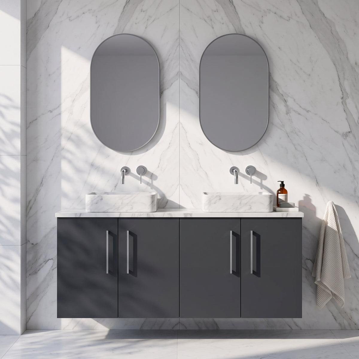 Fairford Aspri Soft Black 1200mm 4 Door Wall Hung Vanity Unit with Worktop