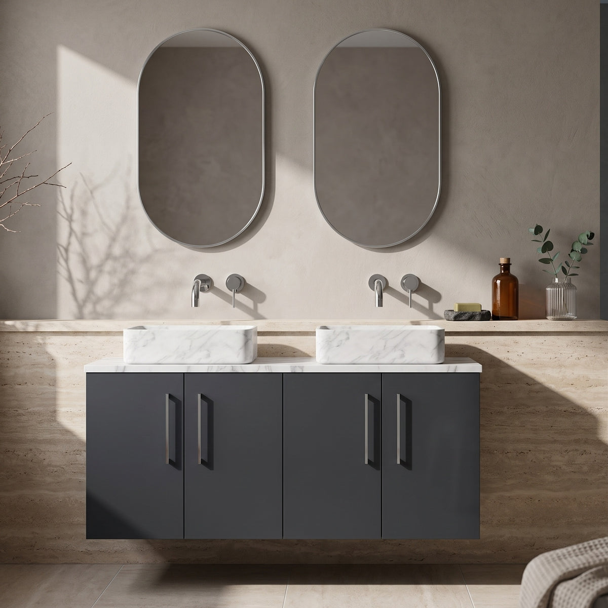Fairford Aspri Soft Black 1200mm 4 Door Wall Hung Vanity Unit with Worktop