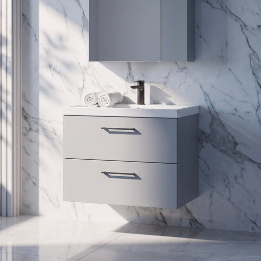 Fairford Aspri Satin Grey 800mm 2 Drawer Wall Hung Vanity Unit