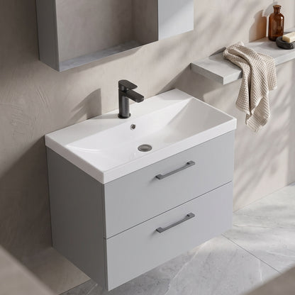 Fairford Aspri Satin Grey 800mm 2 Drawer Wall Hung Vanity Unit