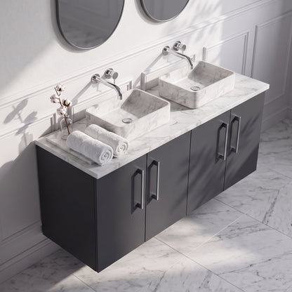 Fairford Aspri Soft Black 1200mm 4 Door Wall Hung Vanity Unit with Worktop