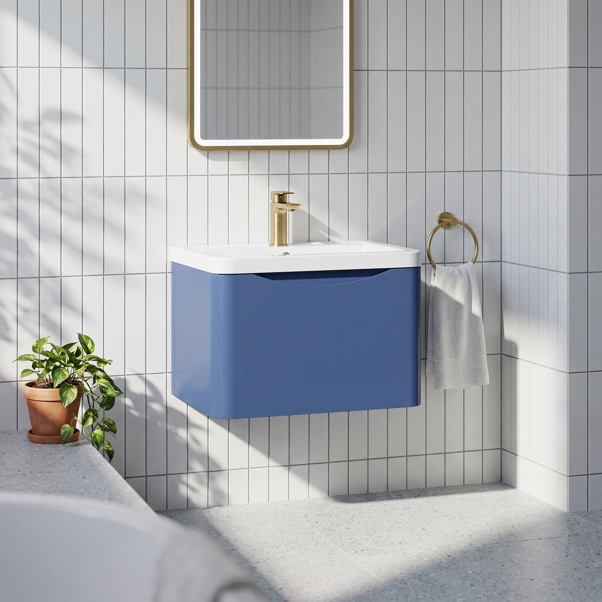 Fairford Eclipse 600mm 1 Drawer Satin Blue Wall Hung Vanity Unit