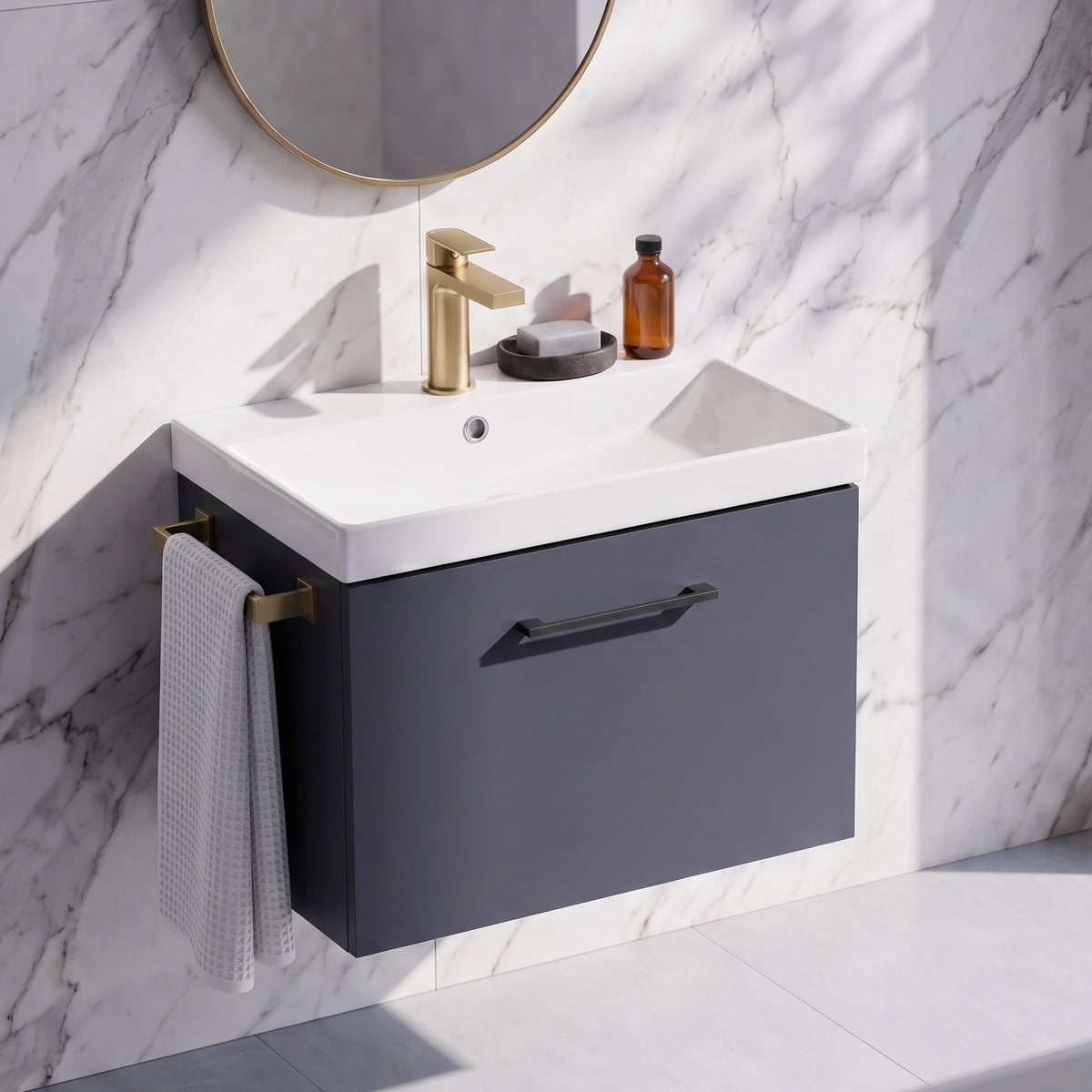 Fairford Aspri Soft Black 600mm 1 Drawer Wall Hung Vanity Unit