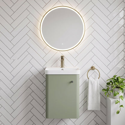Fairford Crayo Satin Green 400mm 1 Door Wall Hung Vanity Unit