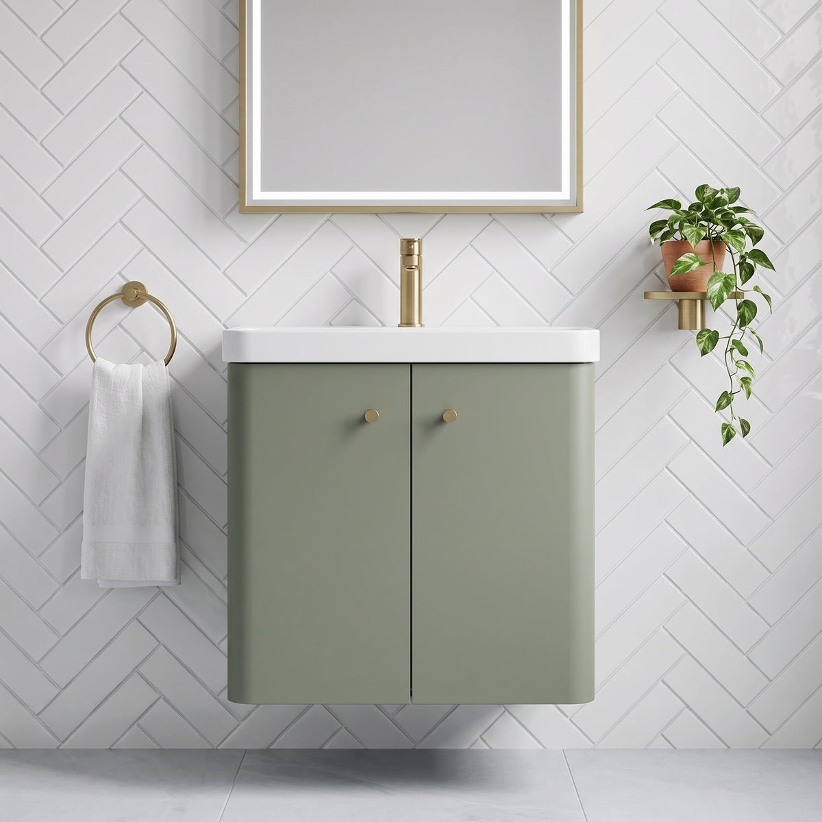 Fairford Crayo Satin Green 600mm 2 Door Wall Hung Vanity Unit