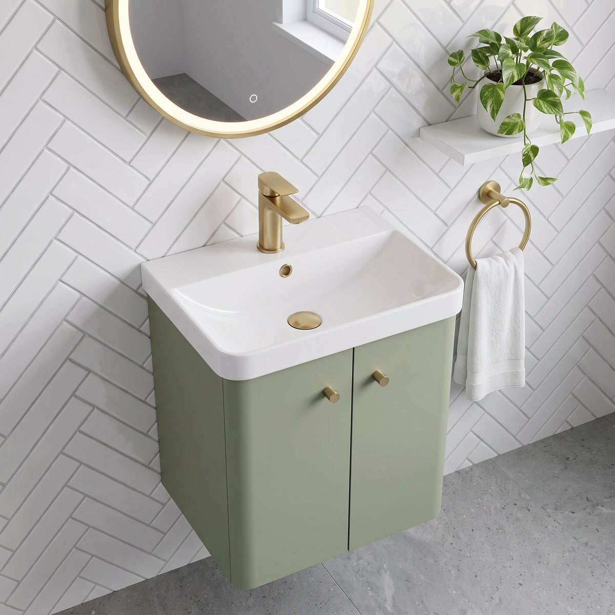 Fairford Crayo Satin Green 500mm 2 Door Wall Hung Vanity Unit