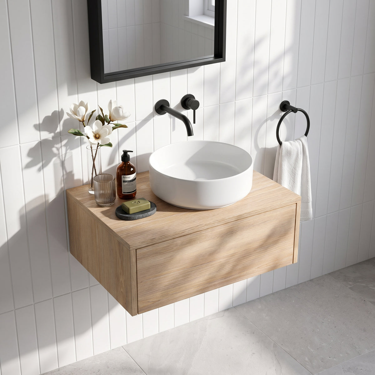 Fairford Linea Oak 600mm Wall Hung Vanity Shelf