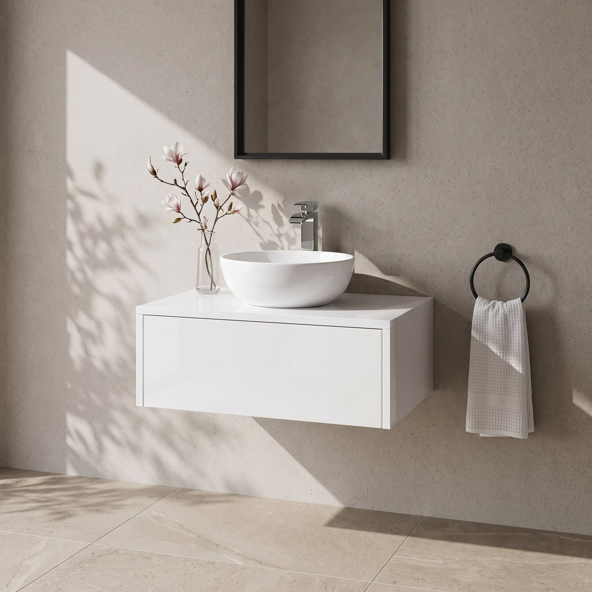 Fairford Linea Gloss White 600mm Wall Hung Vanity Shelf
