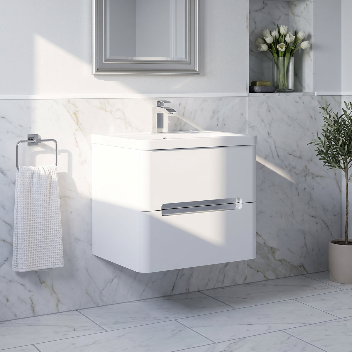 Fairford Rox 600mm Satin White Wall Hung Vanity Unit