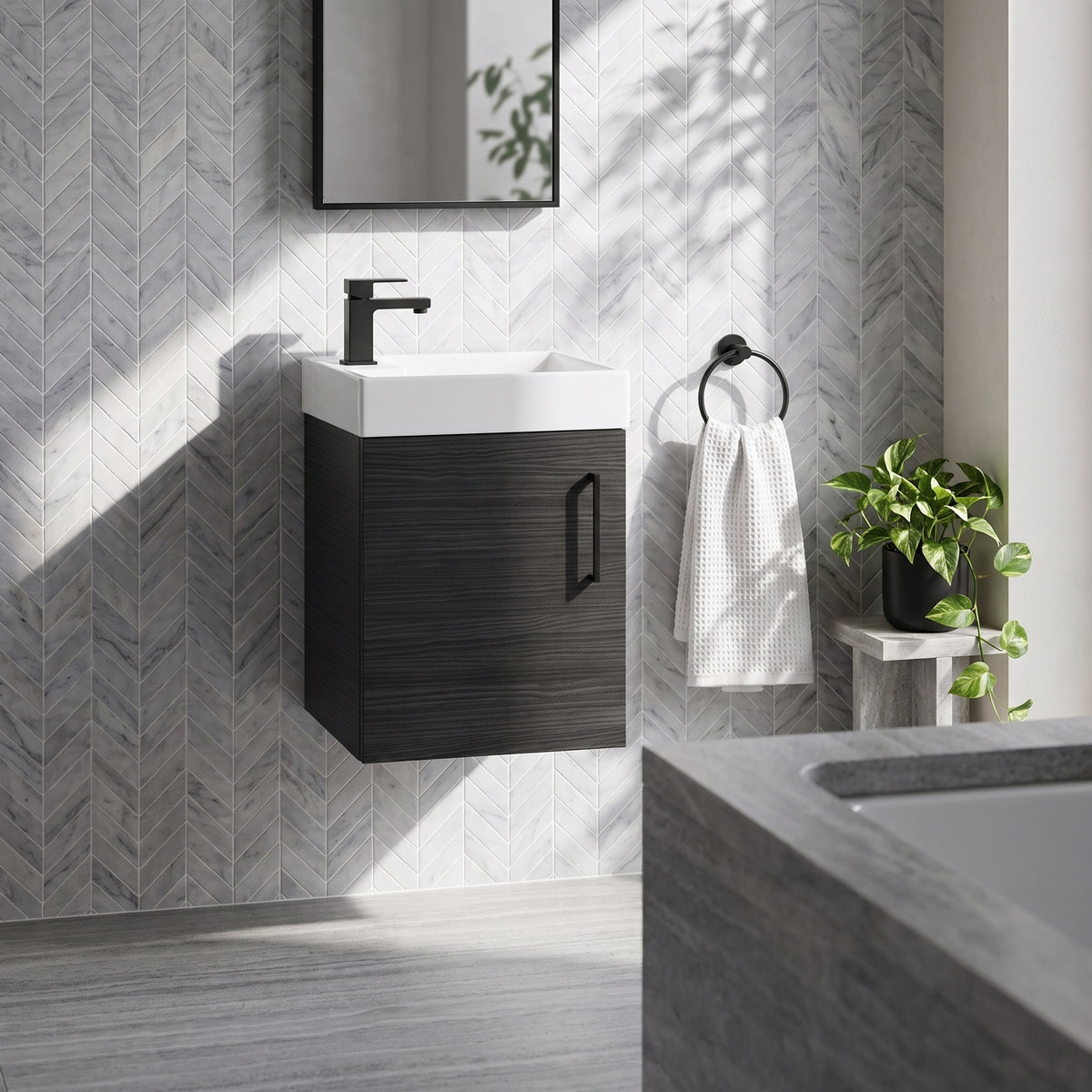Fairford Minimalist 400mm Hacienda Black Wall Hung Vanity Unit